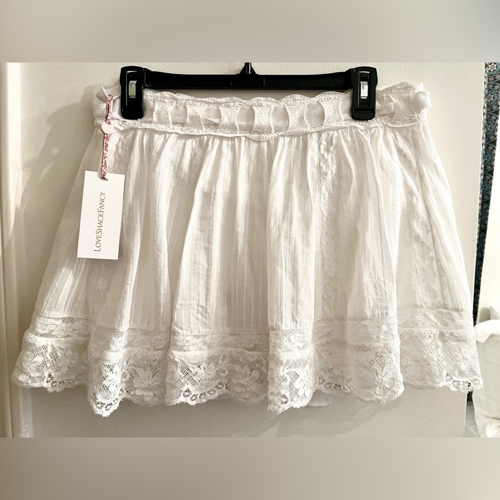 LoveShackFancy White Ruffled Smocked Mini Skirt, NWT, size 4